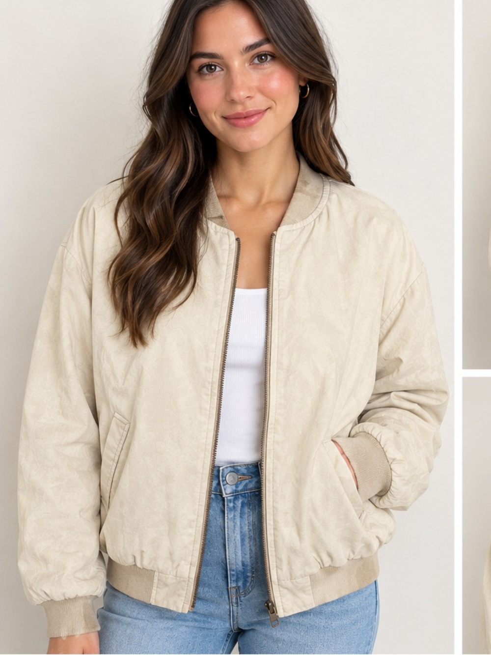 Sadie & Sage Neutral Cream Bomber Jacket